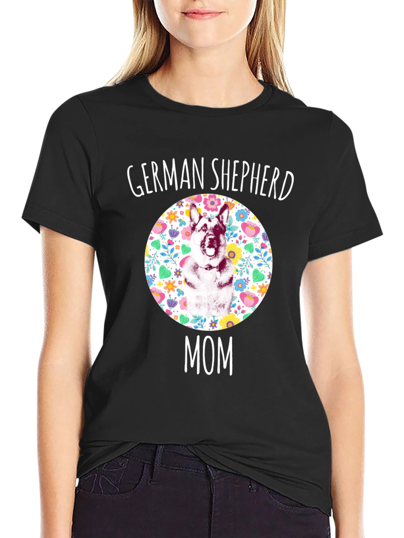 German Shepherd Mom Floral T-Shirt