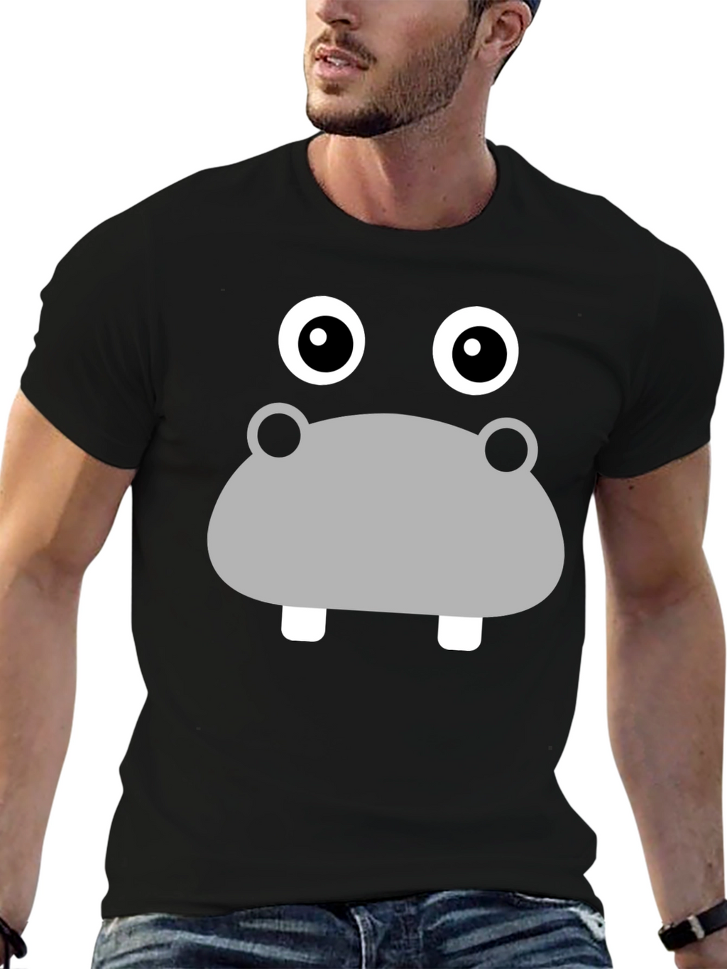 Hippo Face Graphic Black T-Shirt