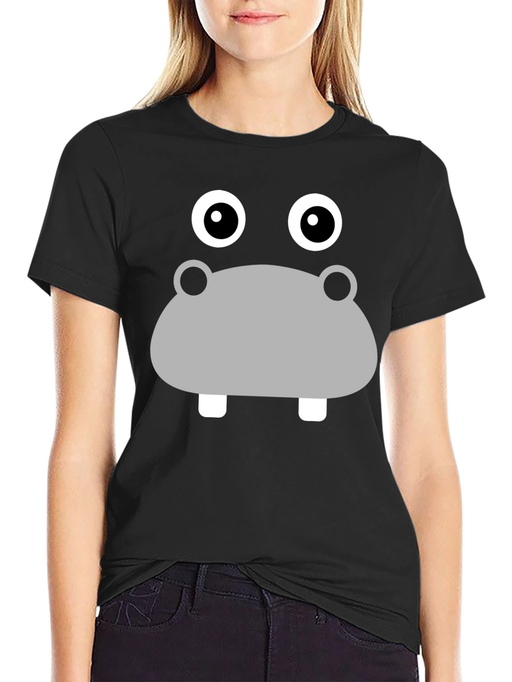 Hippo Face Graphic Black T-Shirt