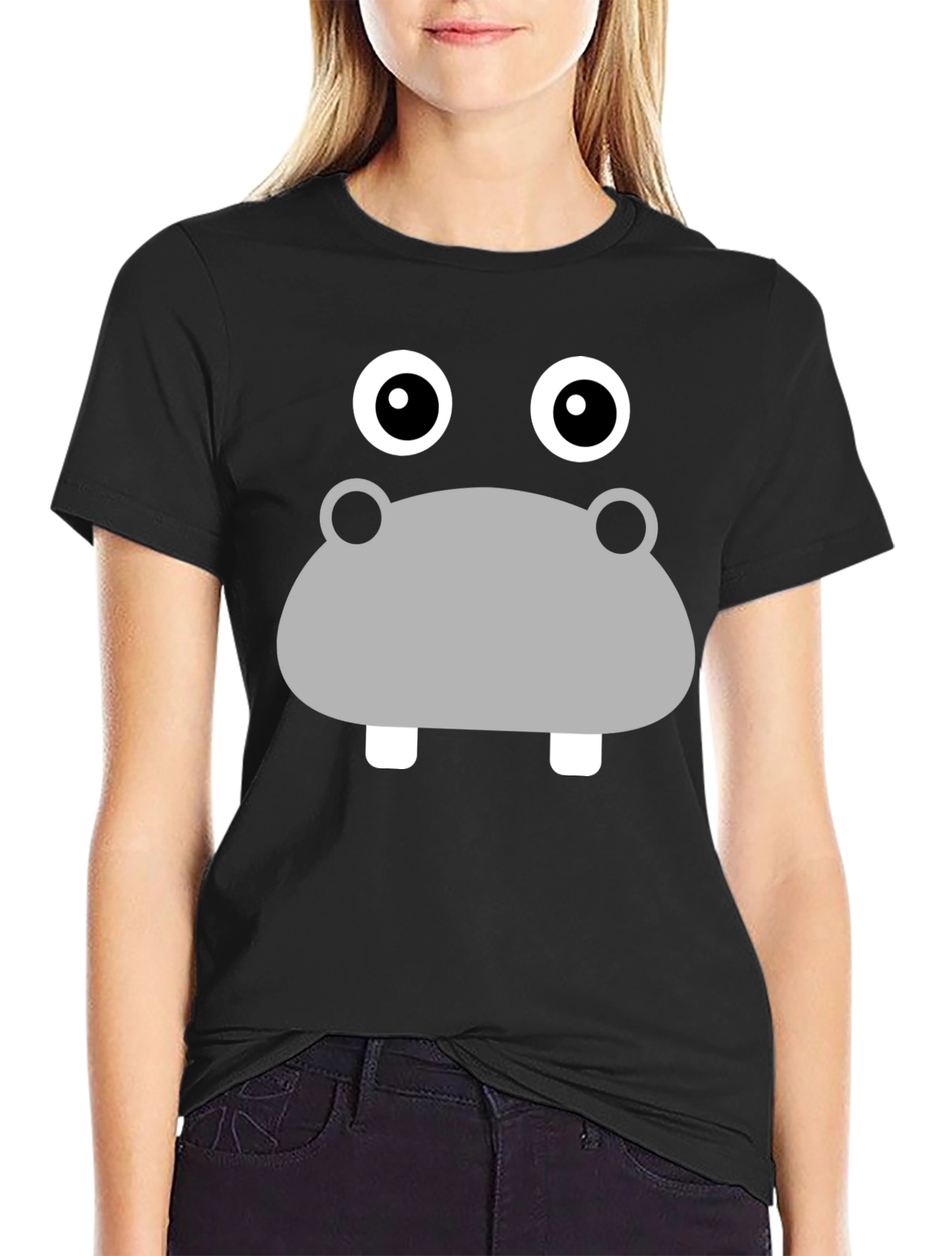 Hippo Face Graphic Black T-Shirt