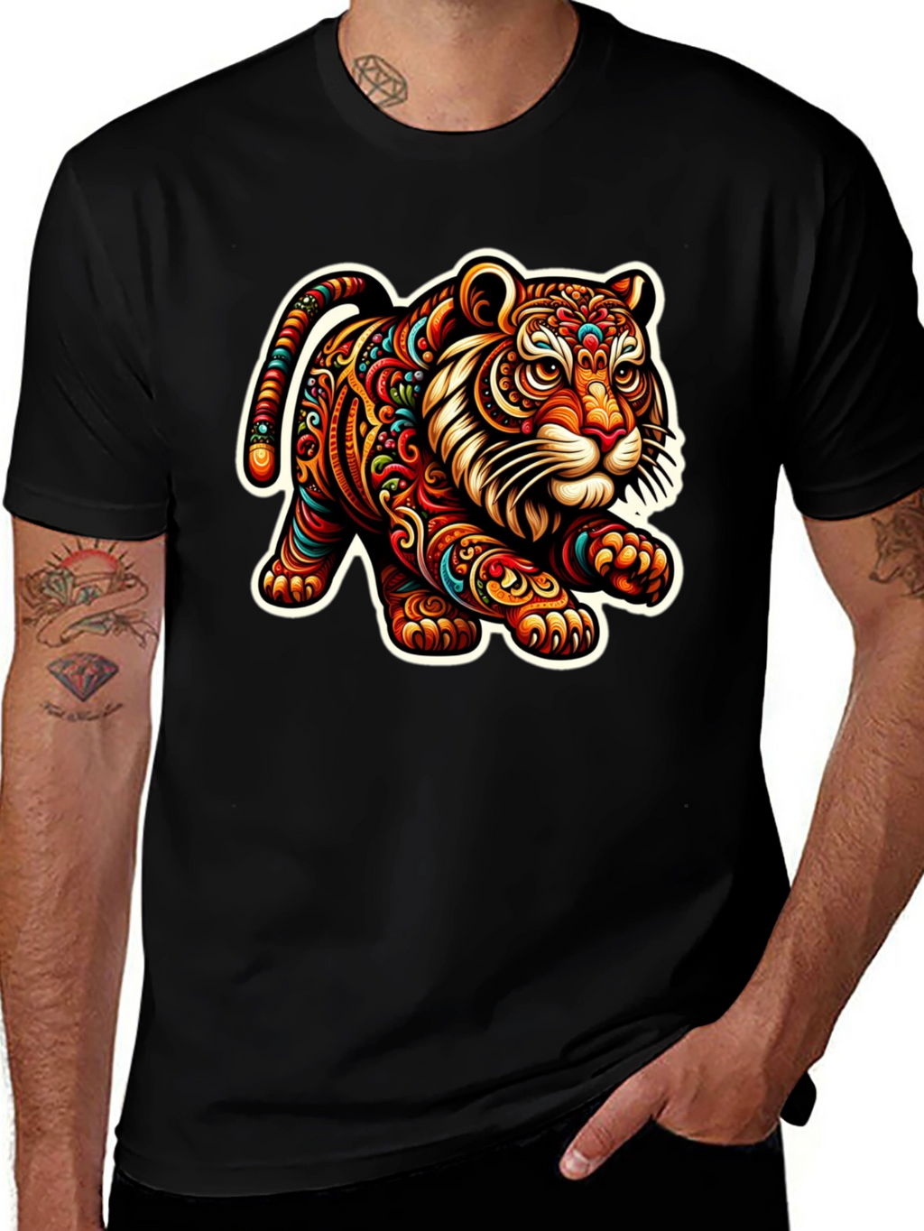 Tiger Graphic Print Black T-Shirt