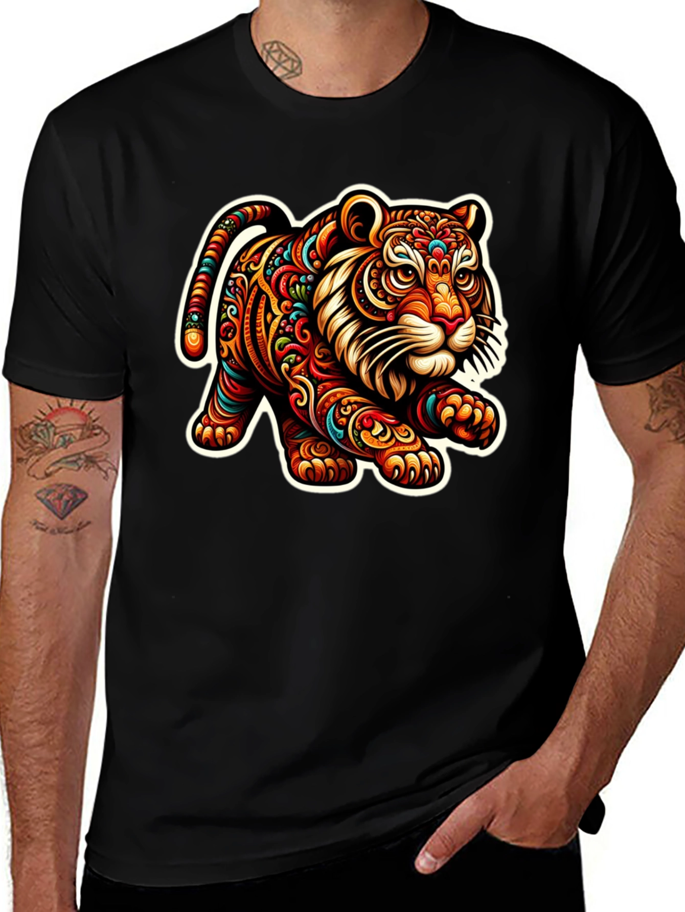 Tiger Graphic Print Black T-Shirt