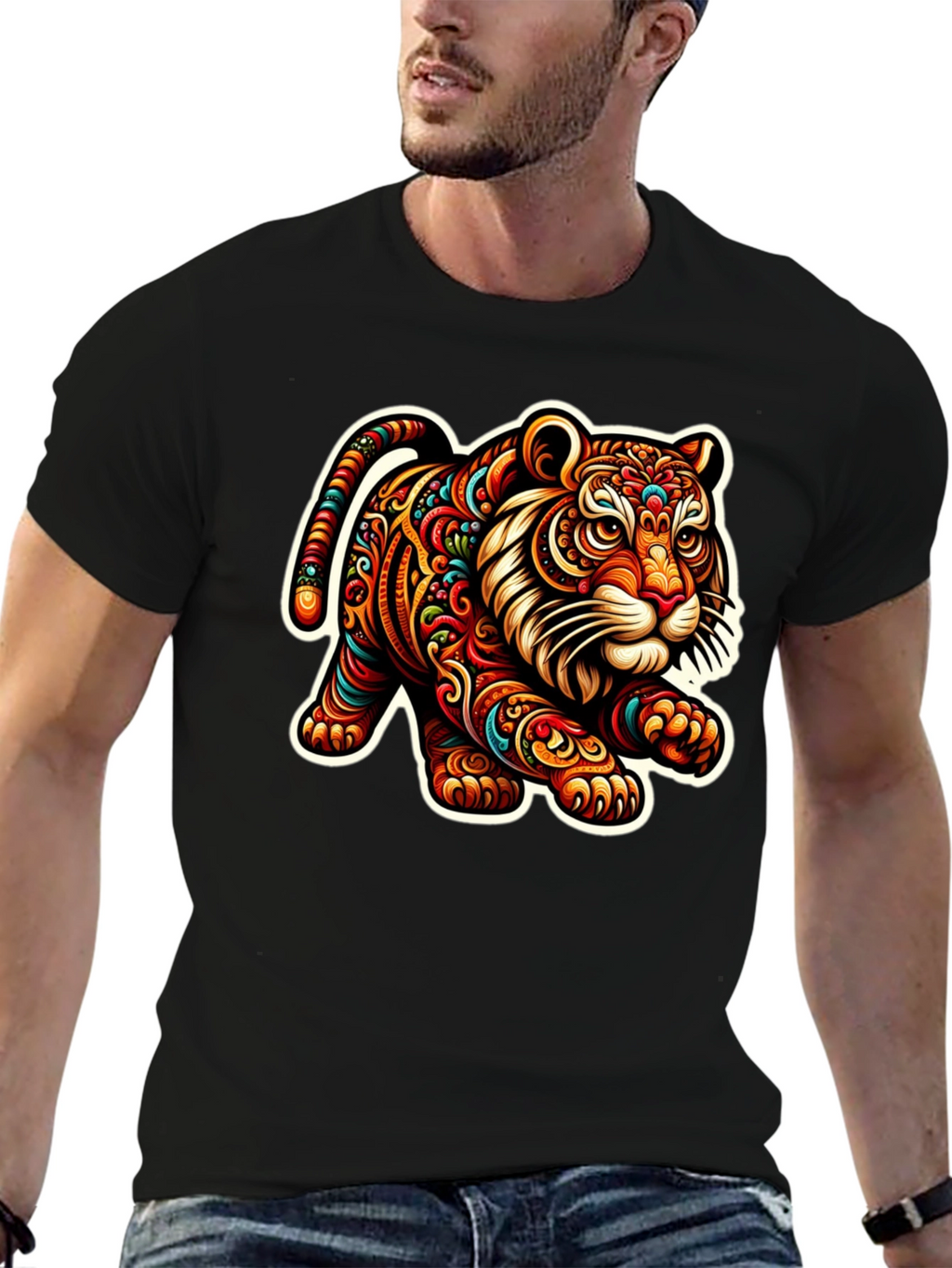 Tiger Graphic Print Black T-Shirt