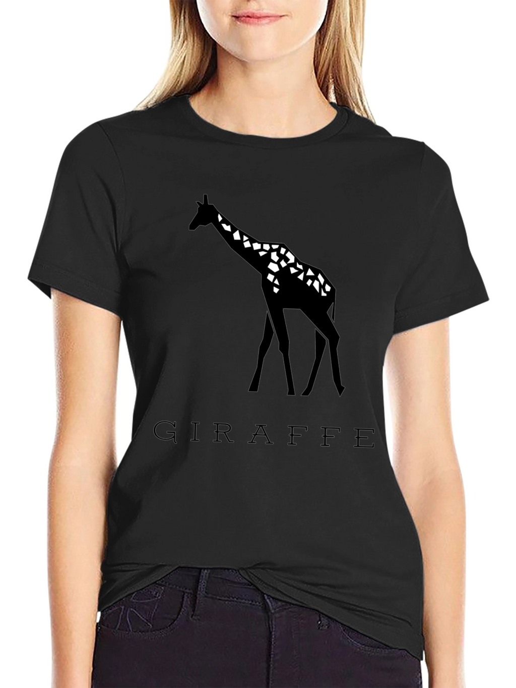 Giraffe Graphic Tee - Black Geometric Design