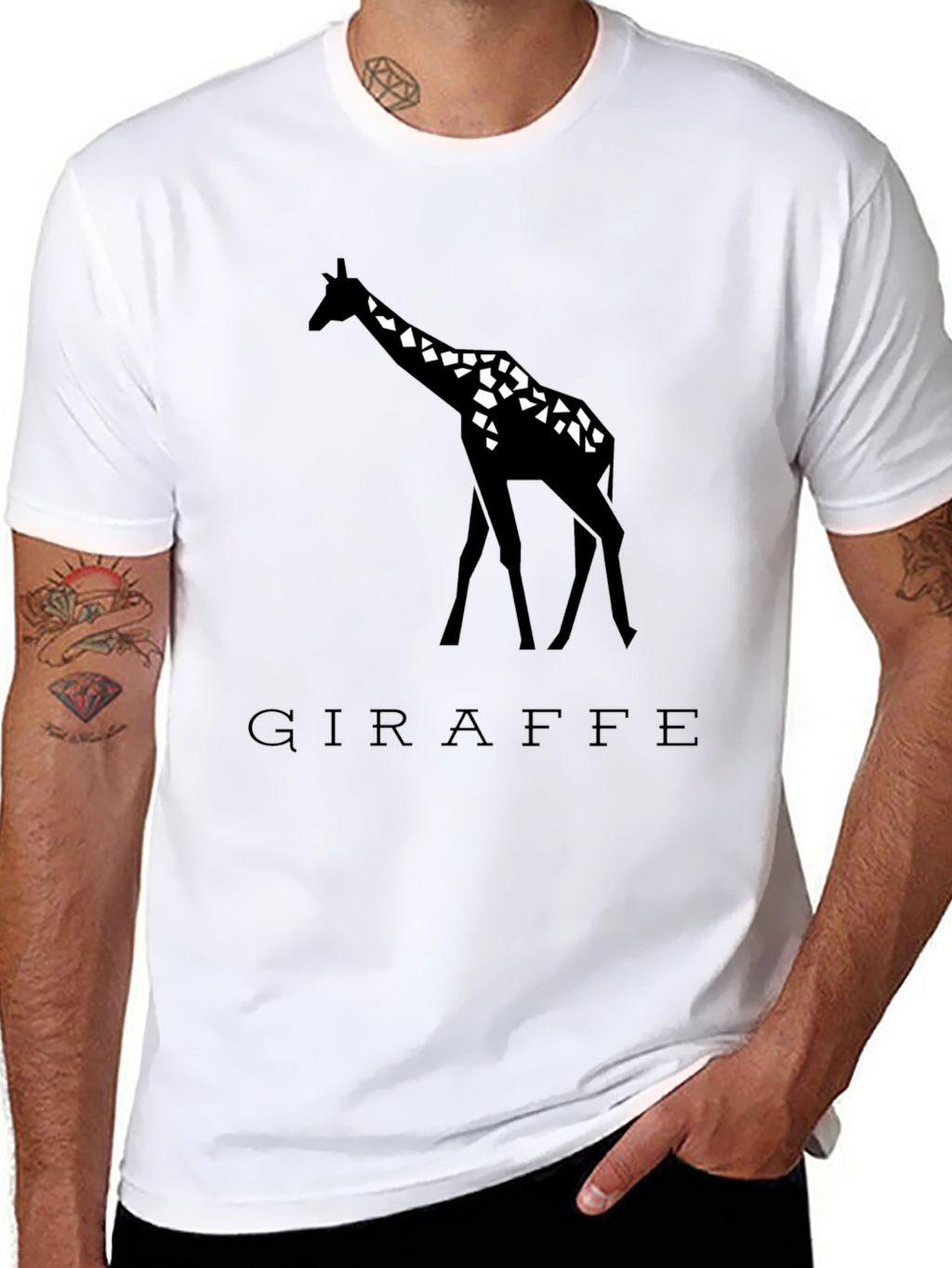 Giraffe Graphic Tee - Black Geometric Design