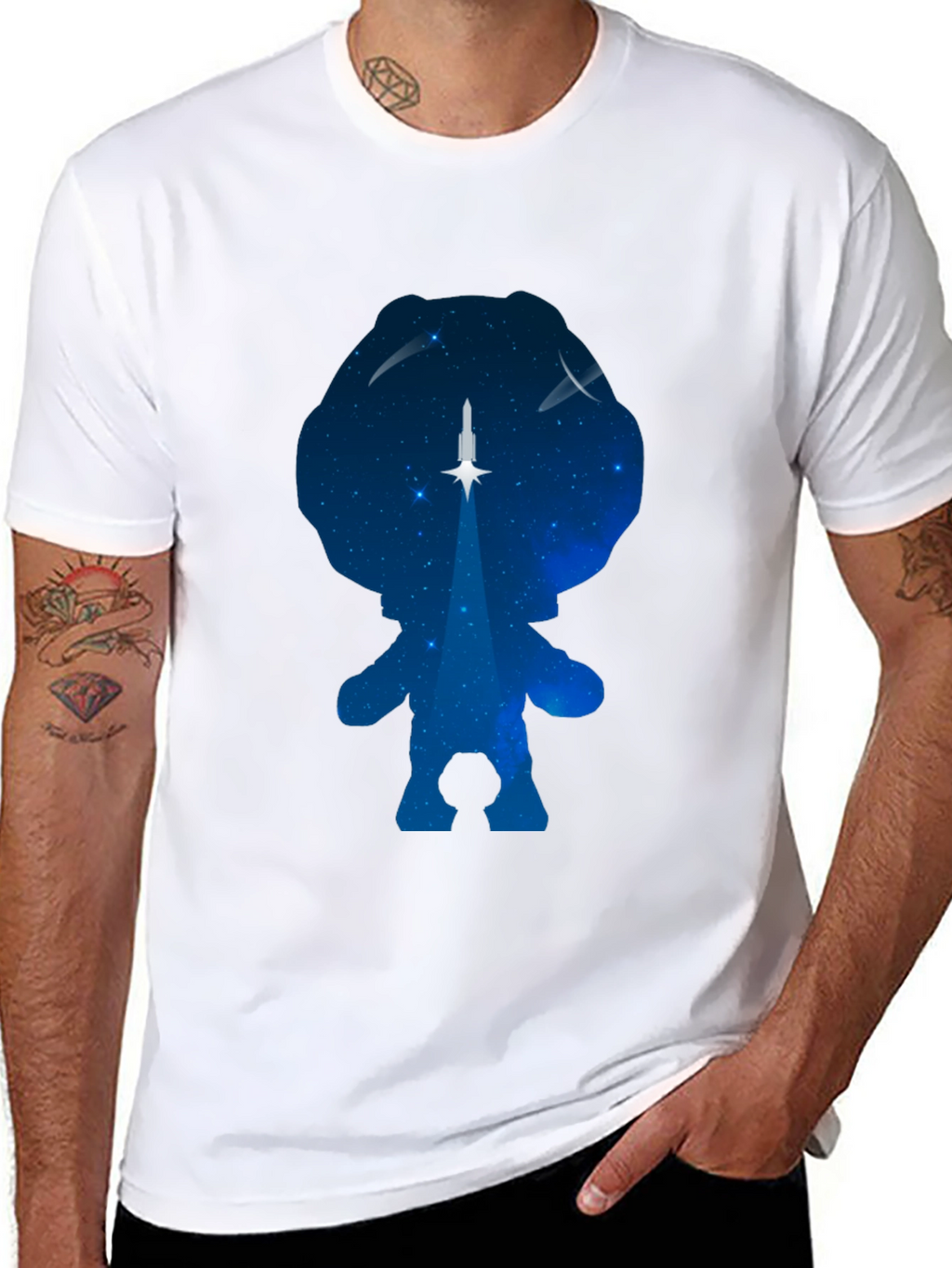 Astronaut Silhouette Rocket Launch Black T-Shirt