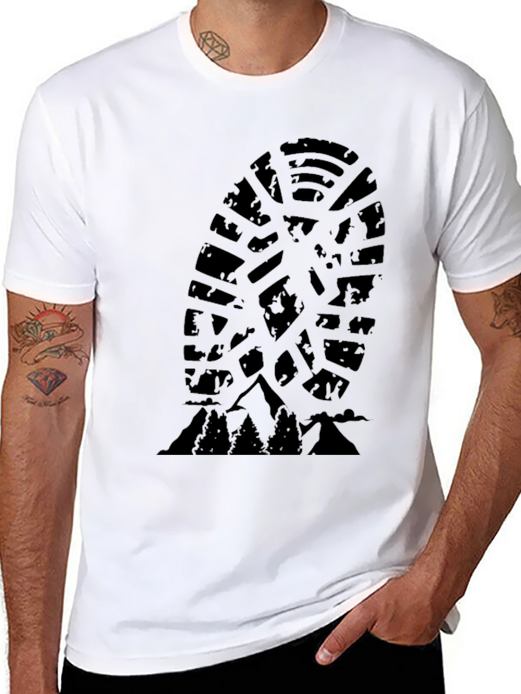 Outdoor Adventure T-Shirt - Mountain Trail Shoe Print