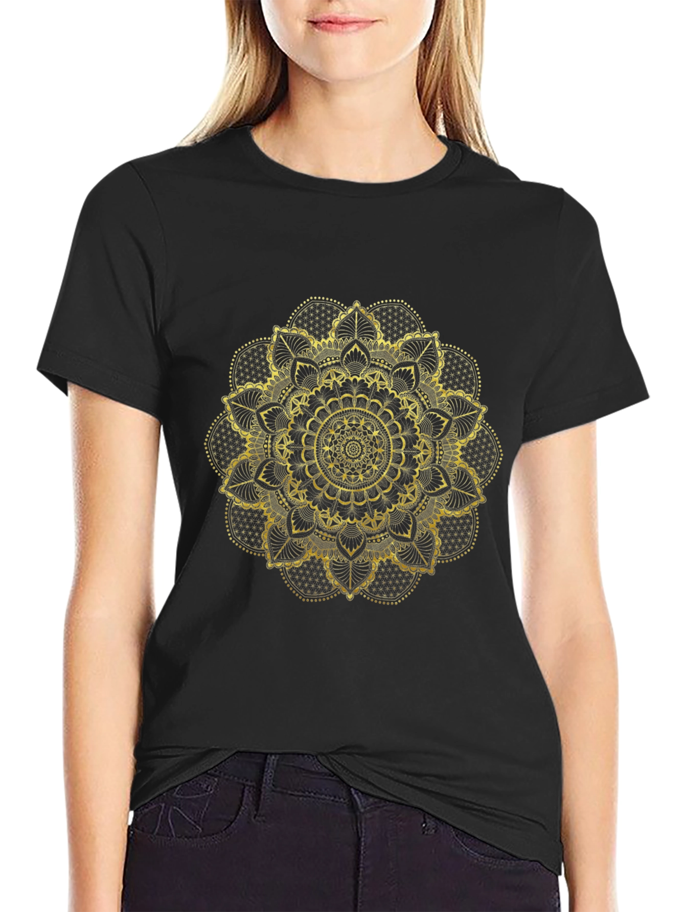 Golden Mandala Graphic Black T-Shirt