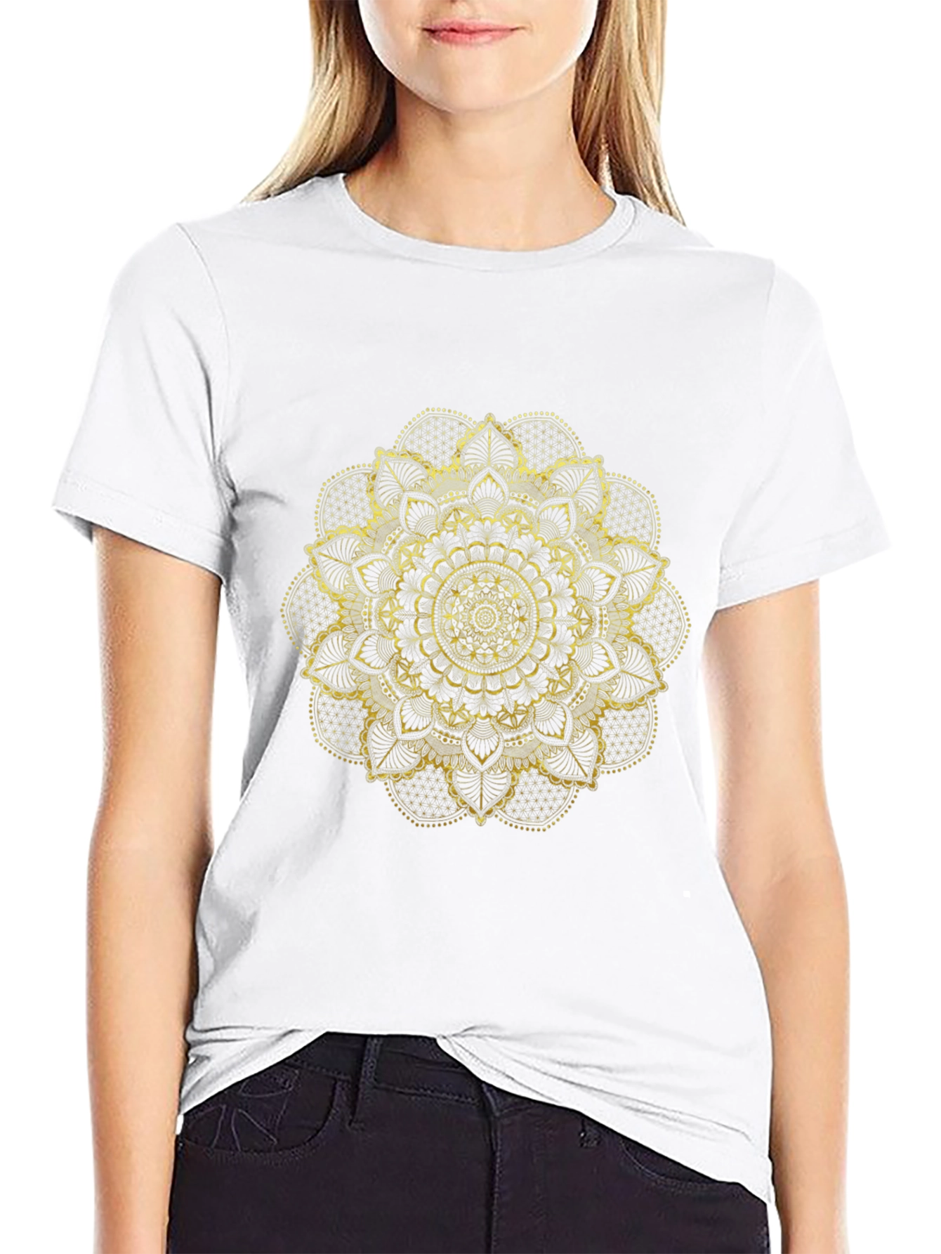 Golden Mandala Graphic Black T-Shirt
