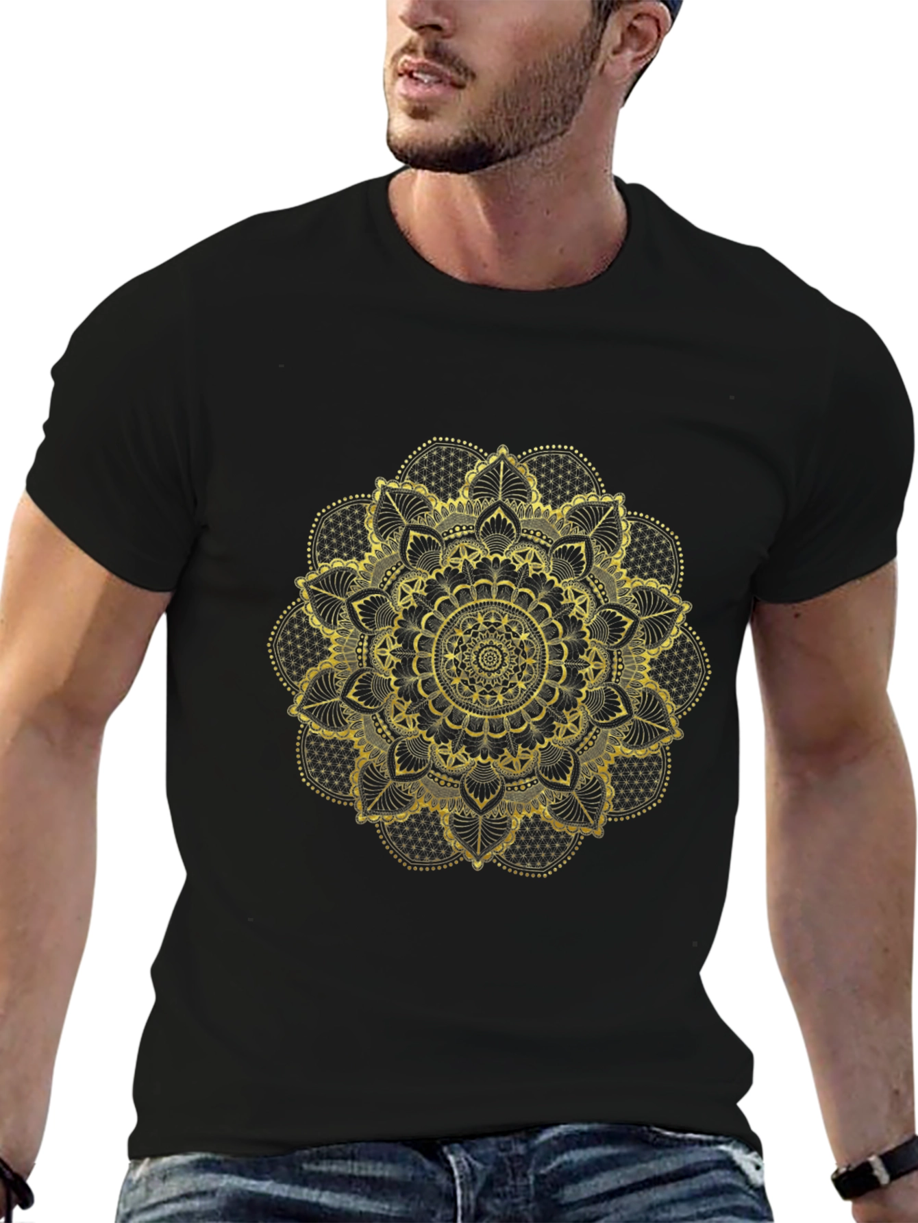 Golden Mandala Graphic Black T-Shirt