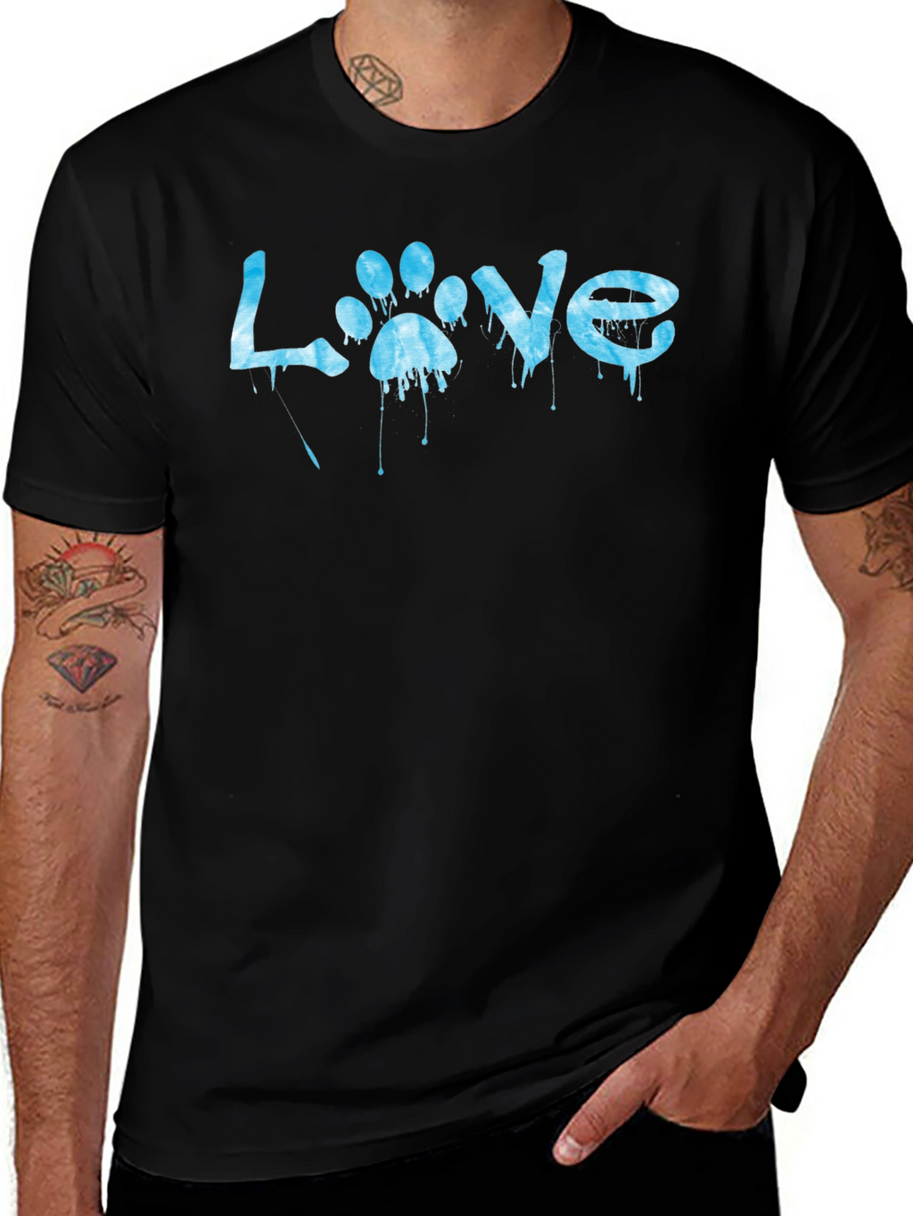 Love Paw Print Graphic T-Shirt - Casual Black Tee