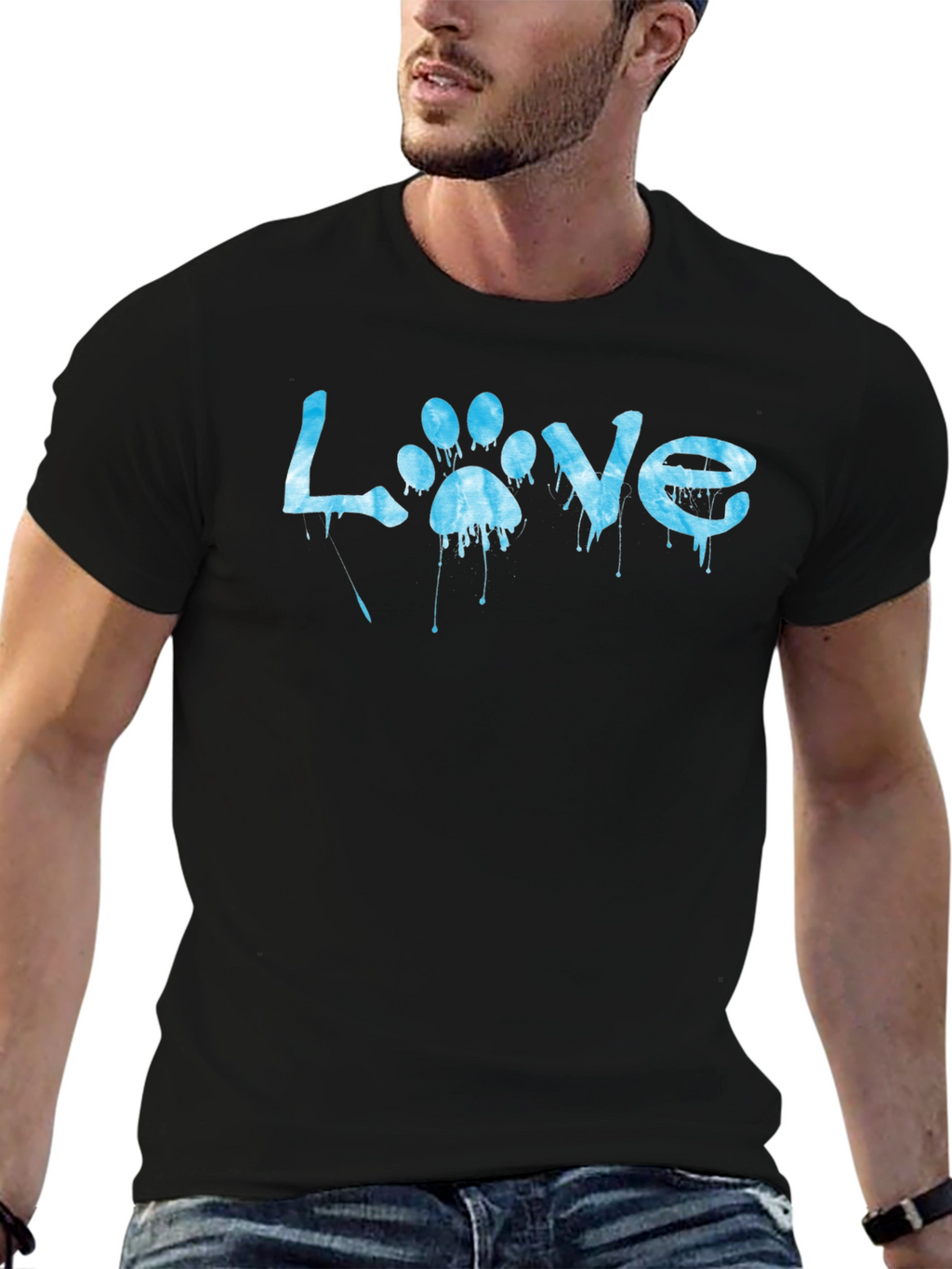 Love Paw Print Graphic T-Shirt - Casual Black Tee