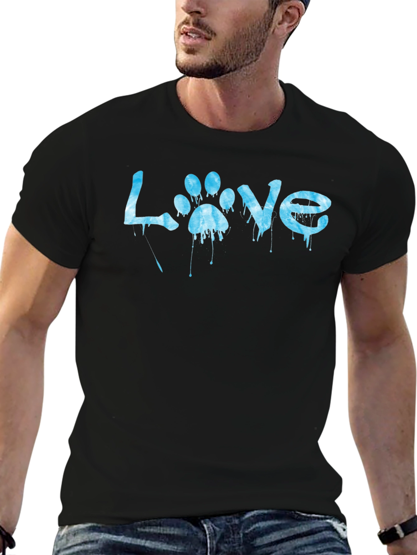 Love Paw Print Graphic T-Shirt - Casual Black Tee