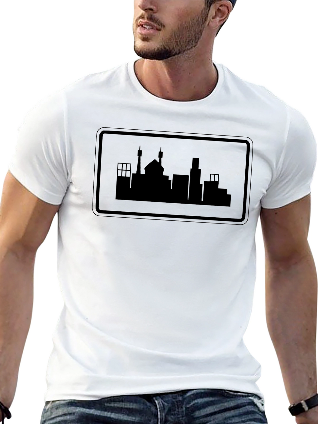 Cityscape Silhouette Graphic Tee - Modern Urban Style