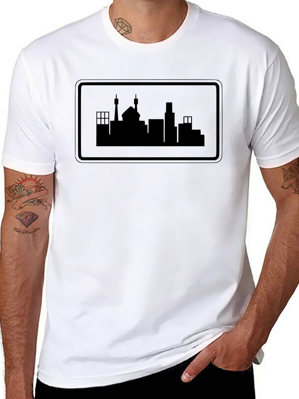 Cityscape Silhouette Graphic Tee - Modern Urban Style