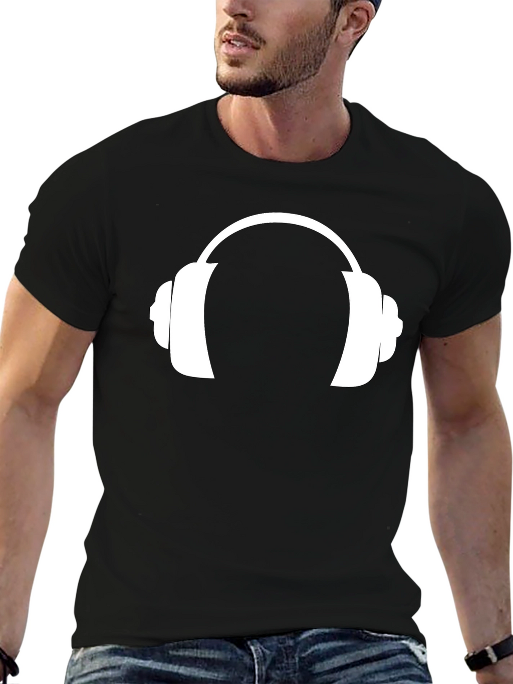 Headphone Graphic T-Shirt - Black Cotton Tee