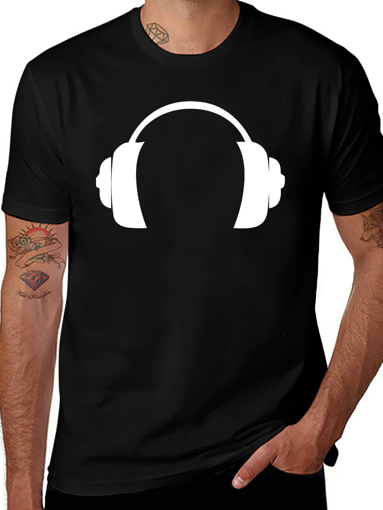 Headphone Graphic T-Shirt - Black Cotton Tee