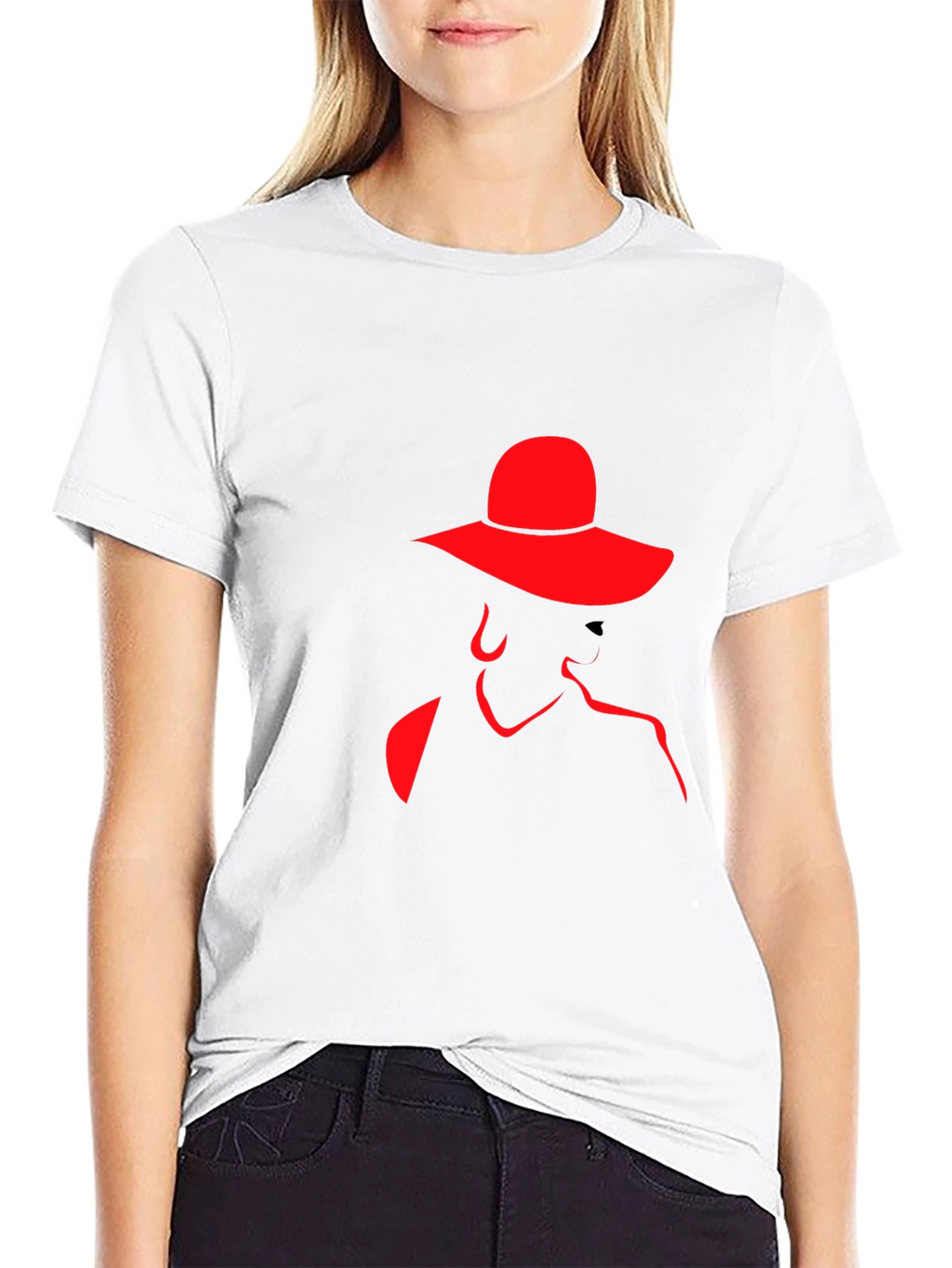 Red Silhouette Lady Hat Black Tee