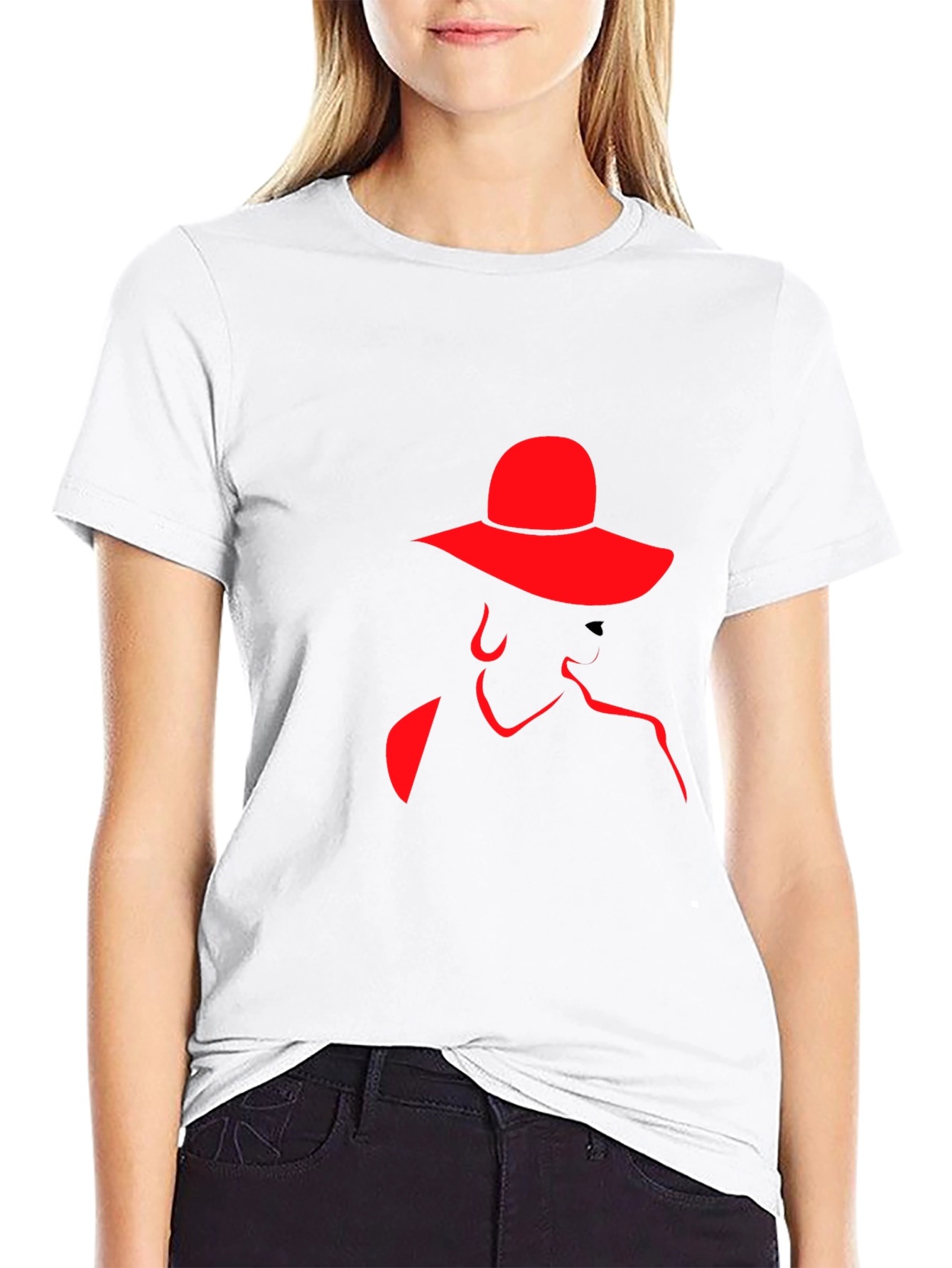 Red Silhouette Lady Hat Black Tee