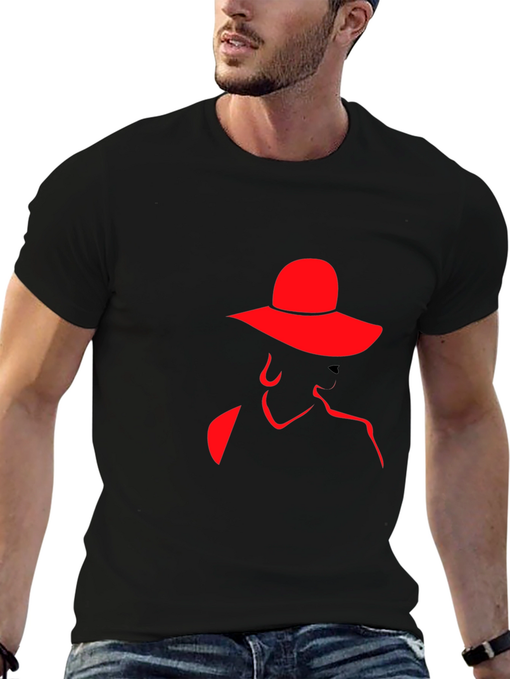Red Silhouette Lady Hat Black Tee
