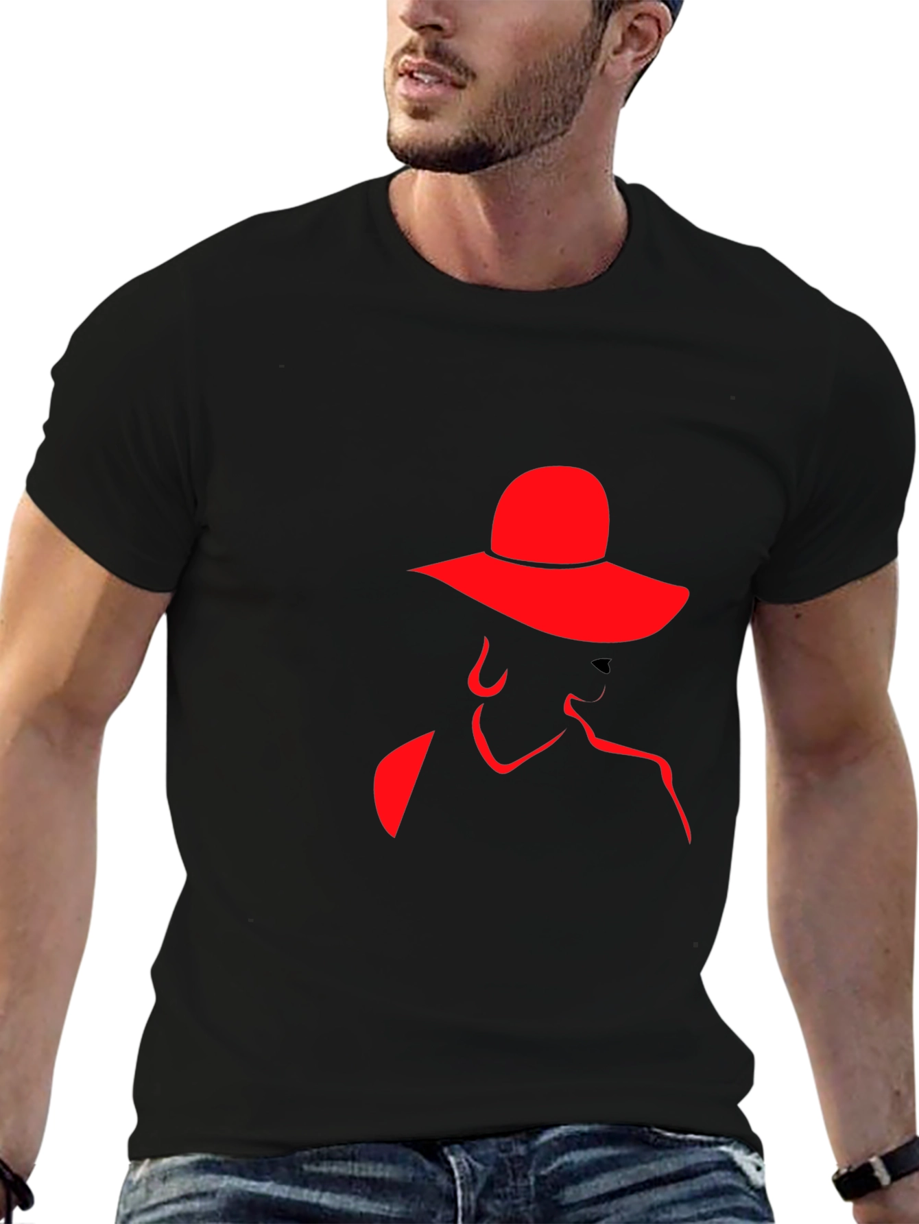 Red Silhouette Lady Hat Black Tee