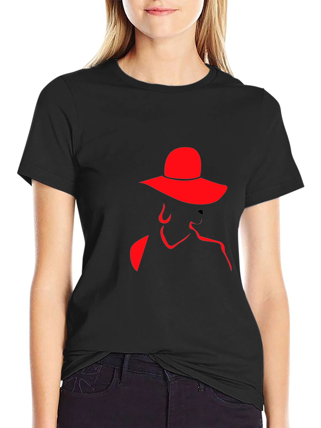 Red Silhouette Lady Hat Black Tee