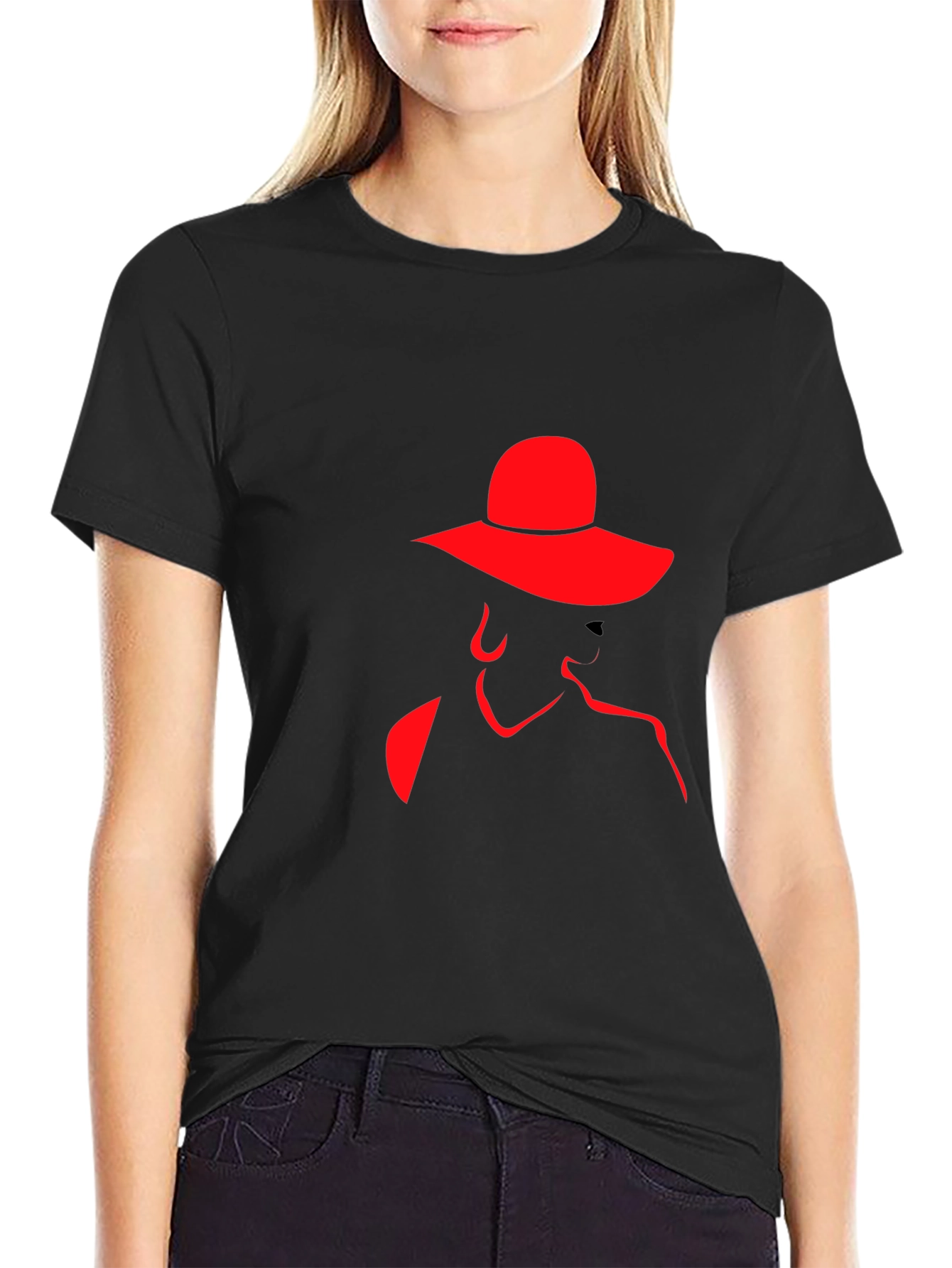 Red Silhouette Lady Hat Black Tee