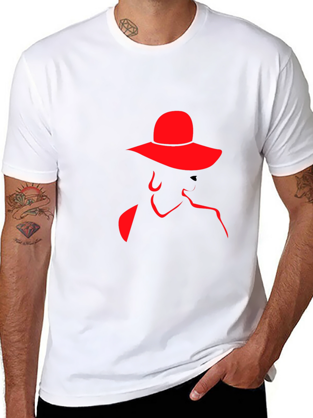 Red Silhouette Lady Hat Black Tee