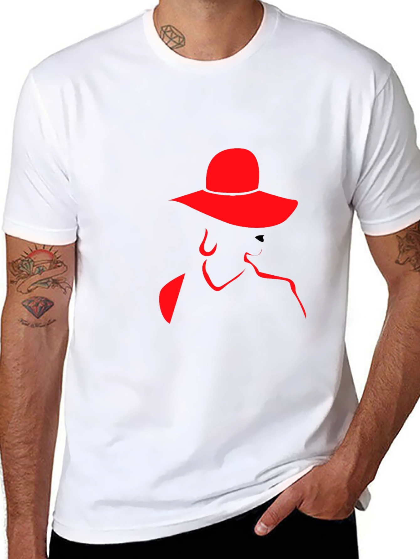 Red Silhouette Lady Hat Black Tee