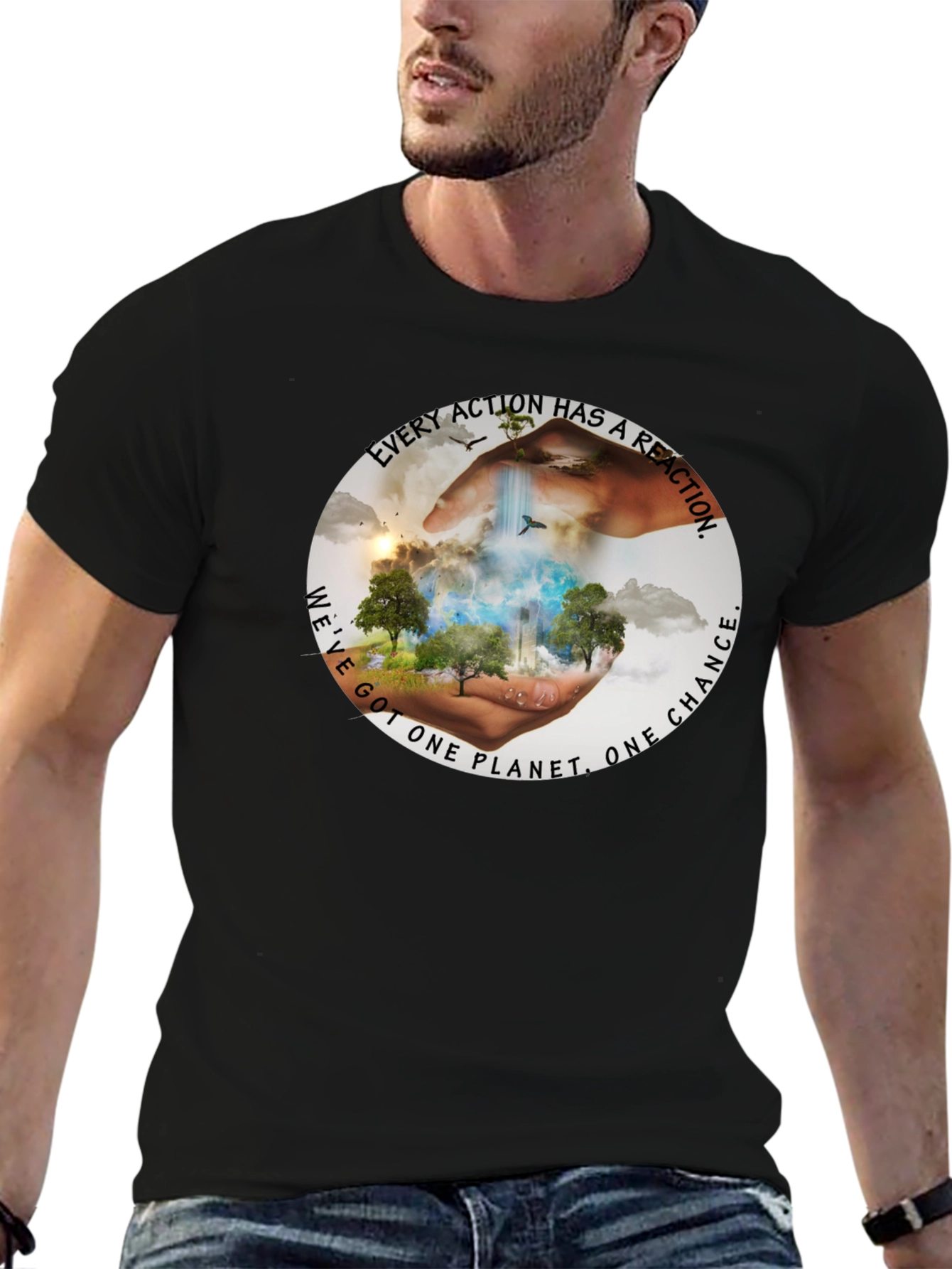 Eco-Conscious Black T-Shirt: Every Action Has A Reaction