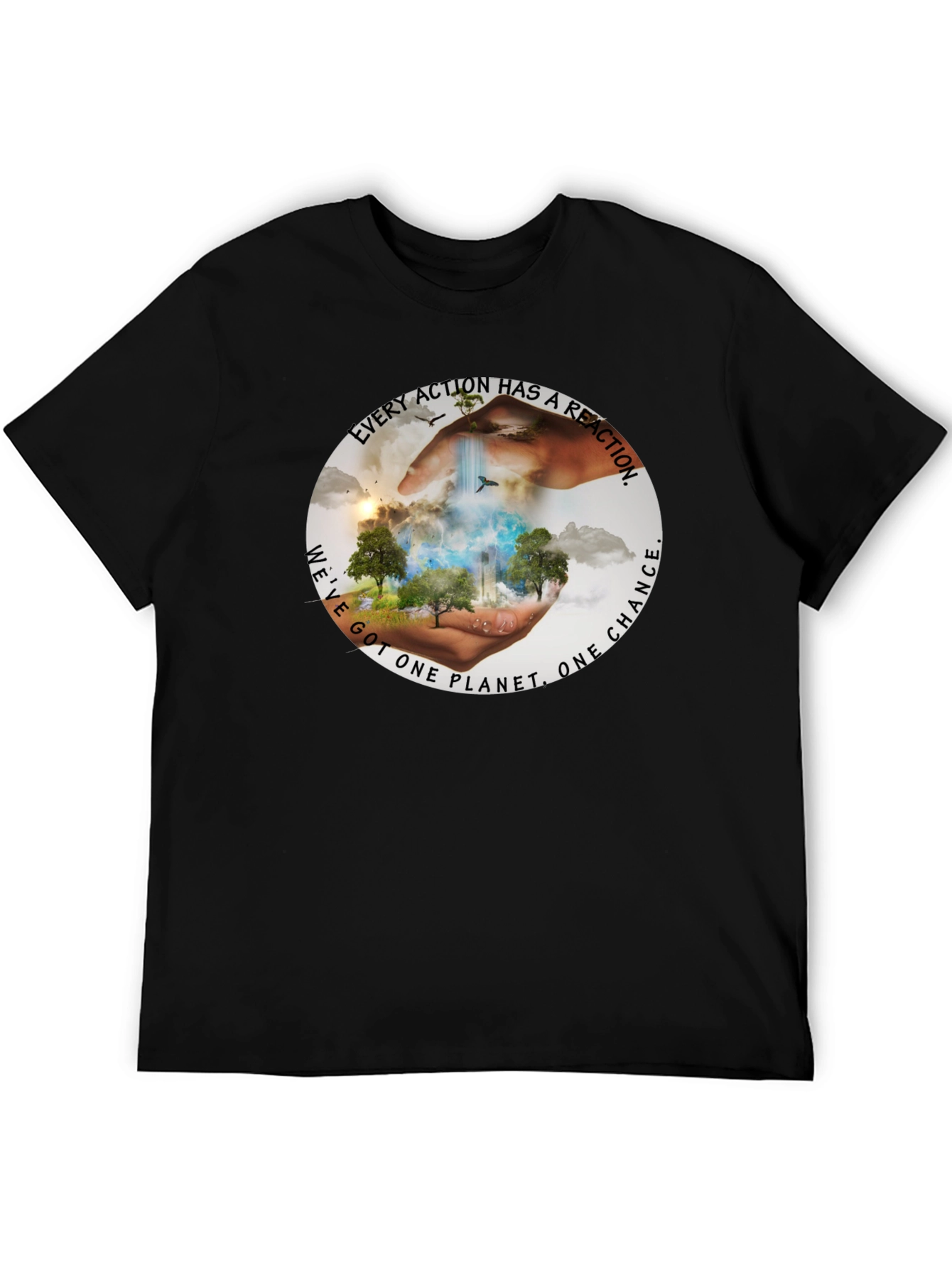 Eco-Conscious Black T-Shirt: Every Action Has A Reaction
