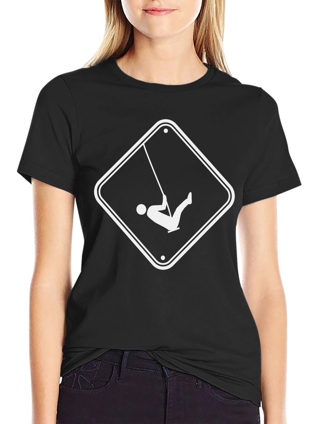 Funny Swing Sign Graphic Tee - Black Cotton T-Shirt