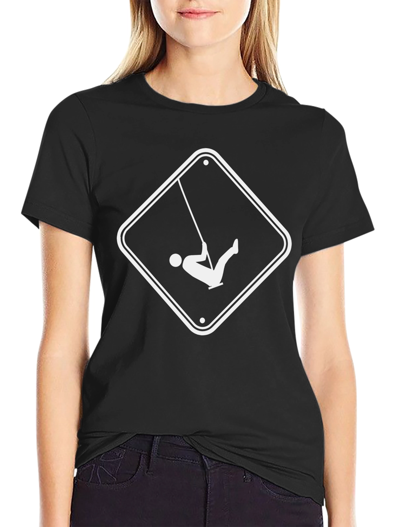 Funny Swing Sign Graphic Tee - Black Cotton T-Shirt