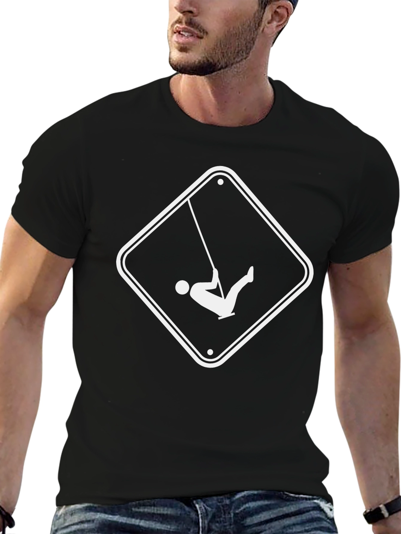 Funny Swing Sign Graphic Tee - Black Cotton T-Shirt