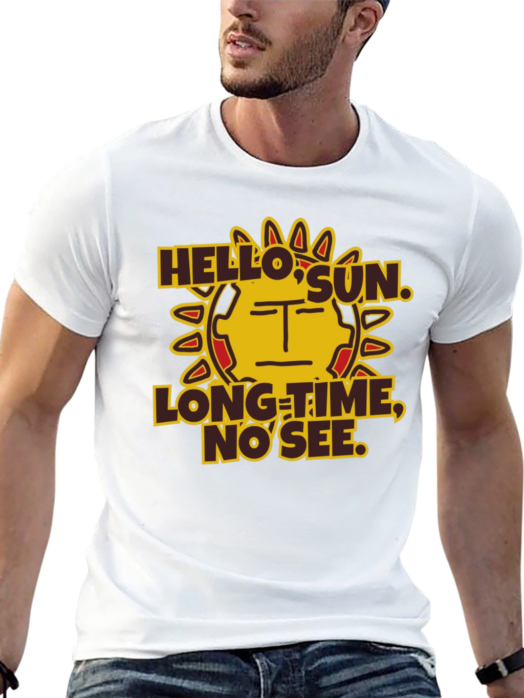 Hello Sun Funny Graphic Tee - Black Cotton T-Shirt