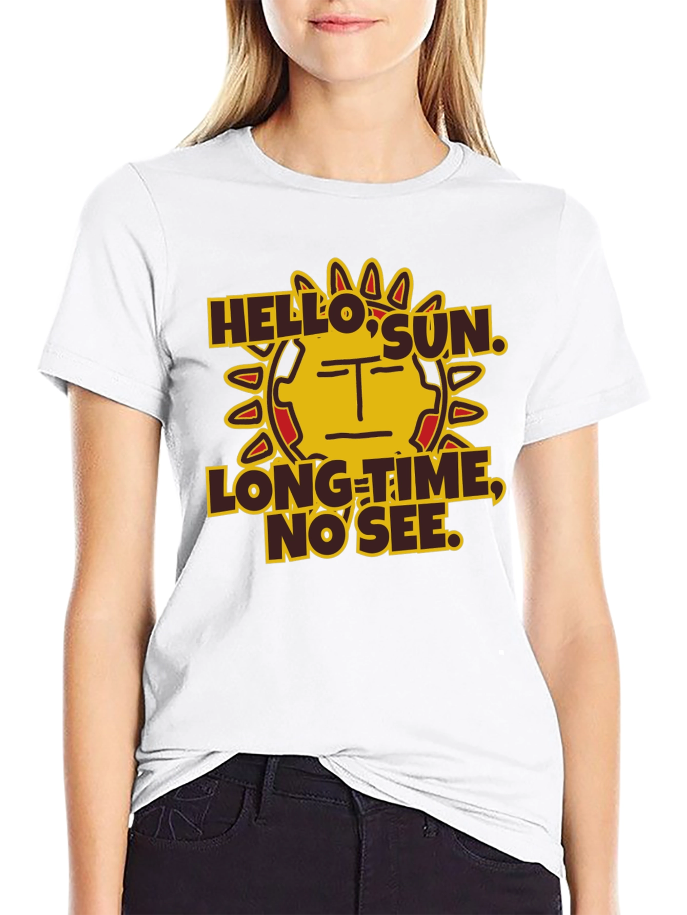 Hello Sun Funny Graphic Tee - Black Cotton T-Shirt