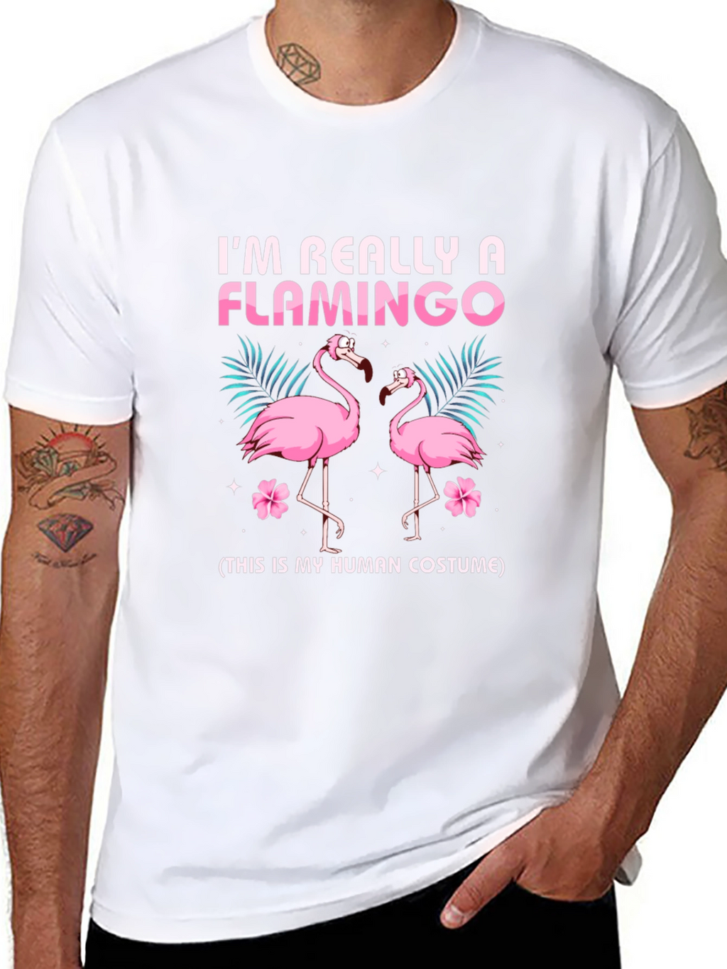 Funny Flamingo Human Costume Graphic T-Shirt