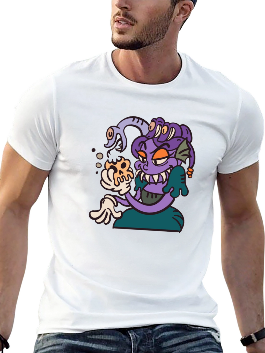 Medusa Cartoon Graphic Tee - Black