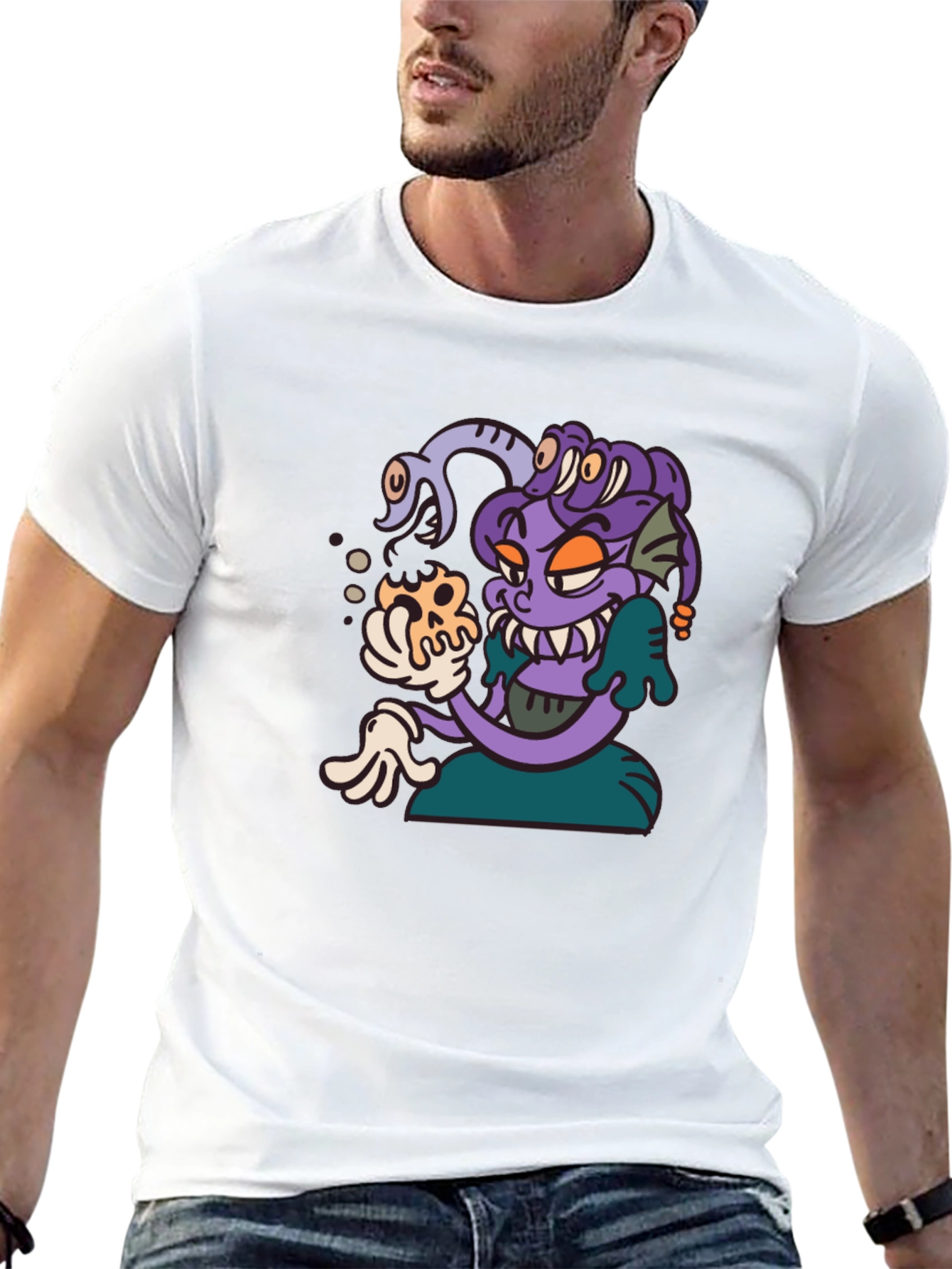 Medusa Cartoon Graphic Tee - Black