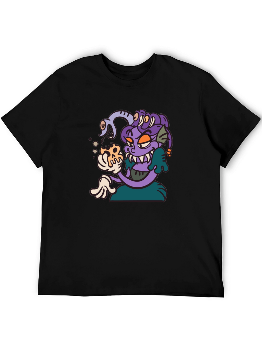 Medusa Cartoon Graphic Tee - Black