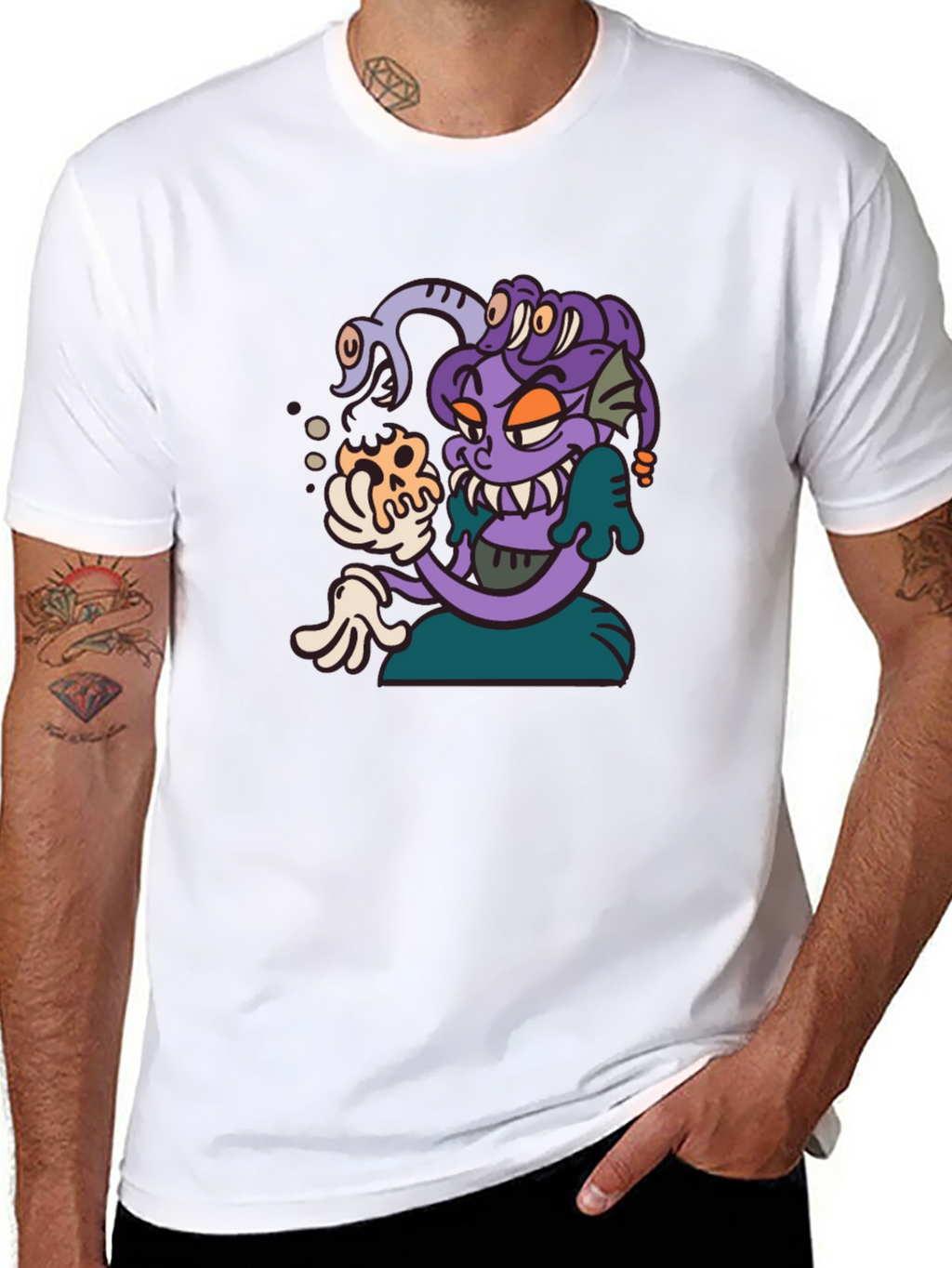 Medusa Cartoon Graphic Tee - Black