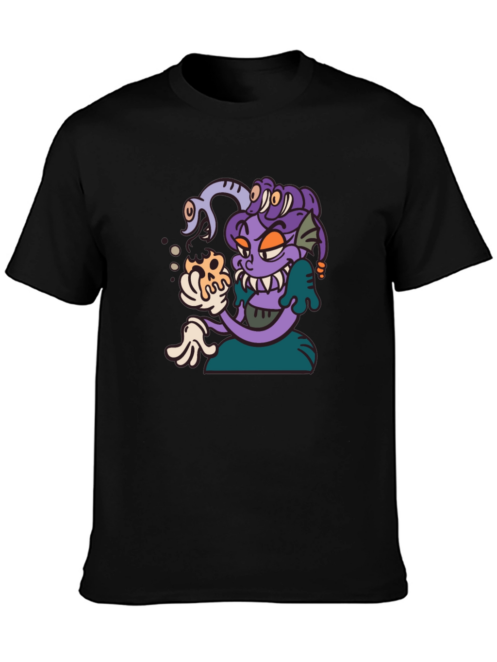 Medusa Cartoon Graphic Tee - Black