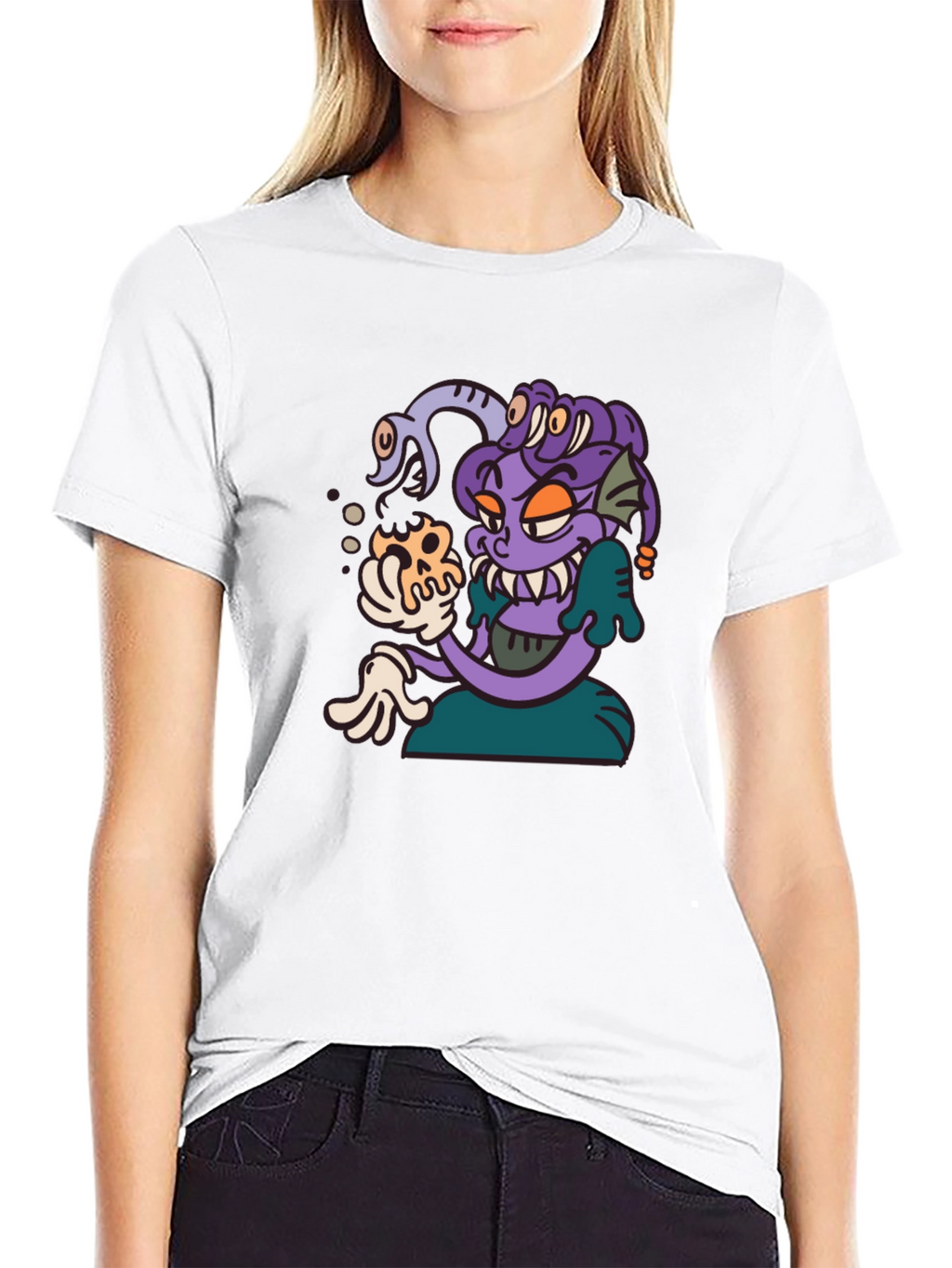 Medusa Cartoon Graphic Tee - Black