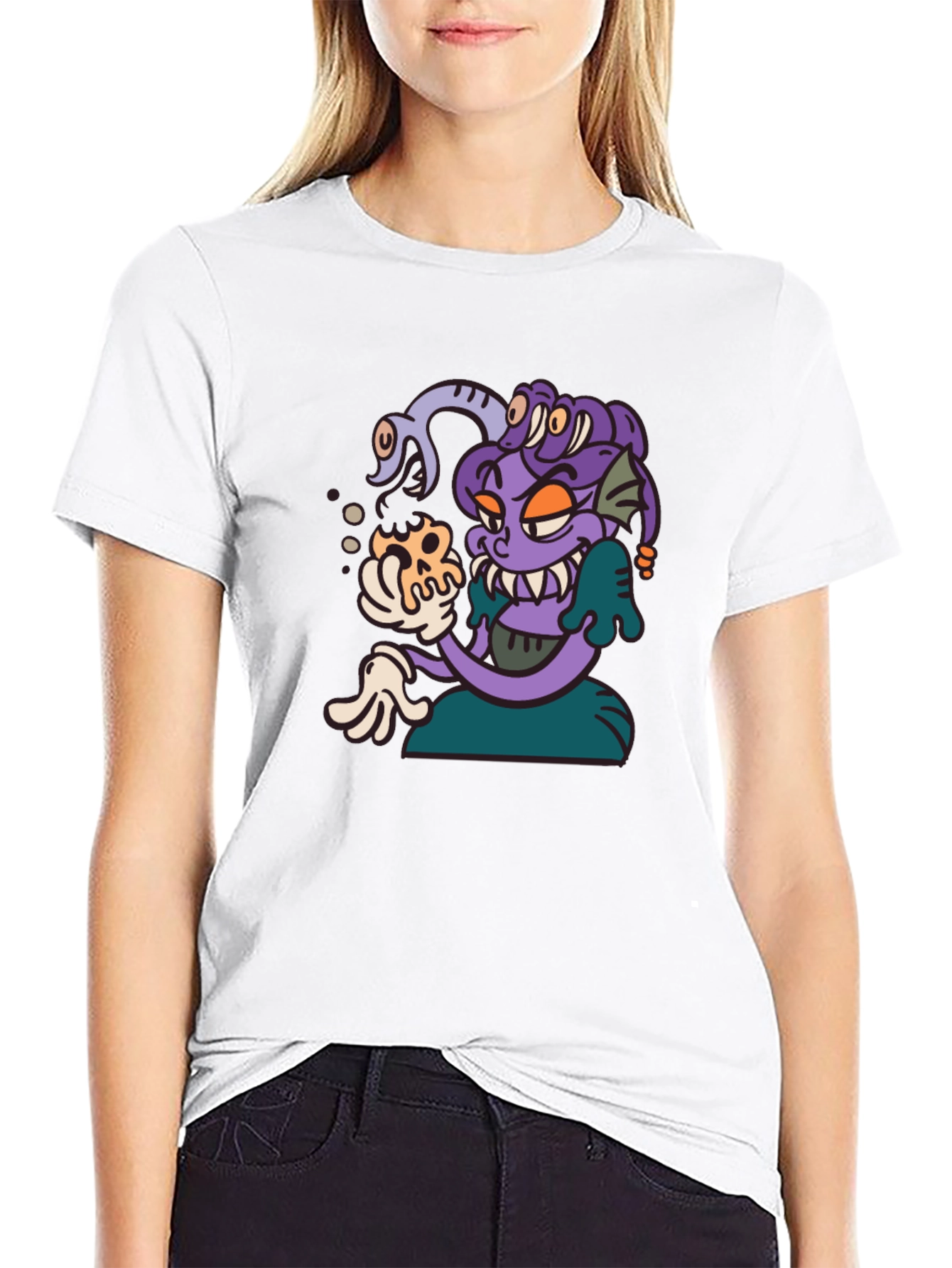 Medusa Cartoon Graphic Tee - Black