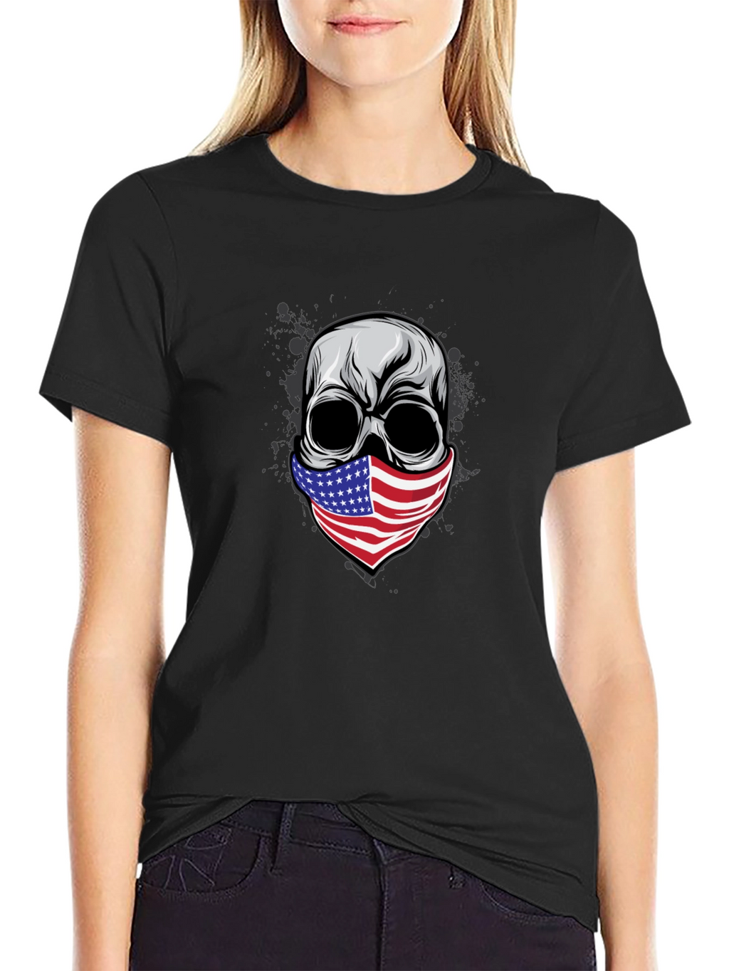 Skull American Flag Bandana Graphic T-Shirt