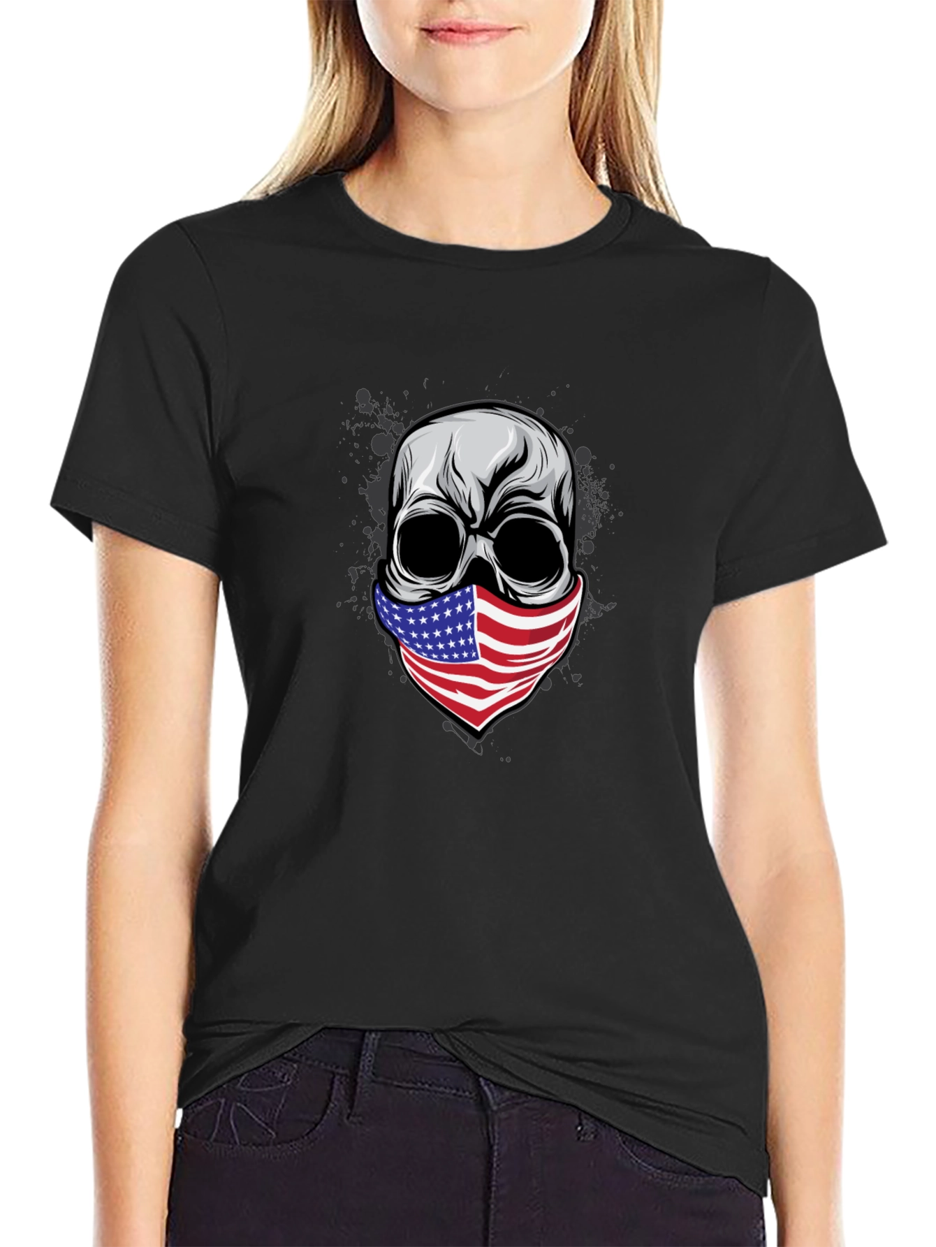 Skull American Flag Bandana Graphic T-Shirt