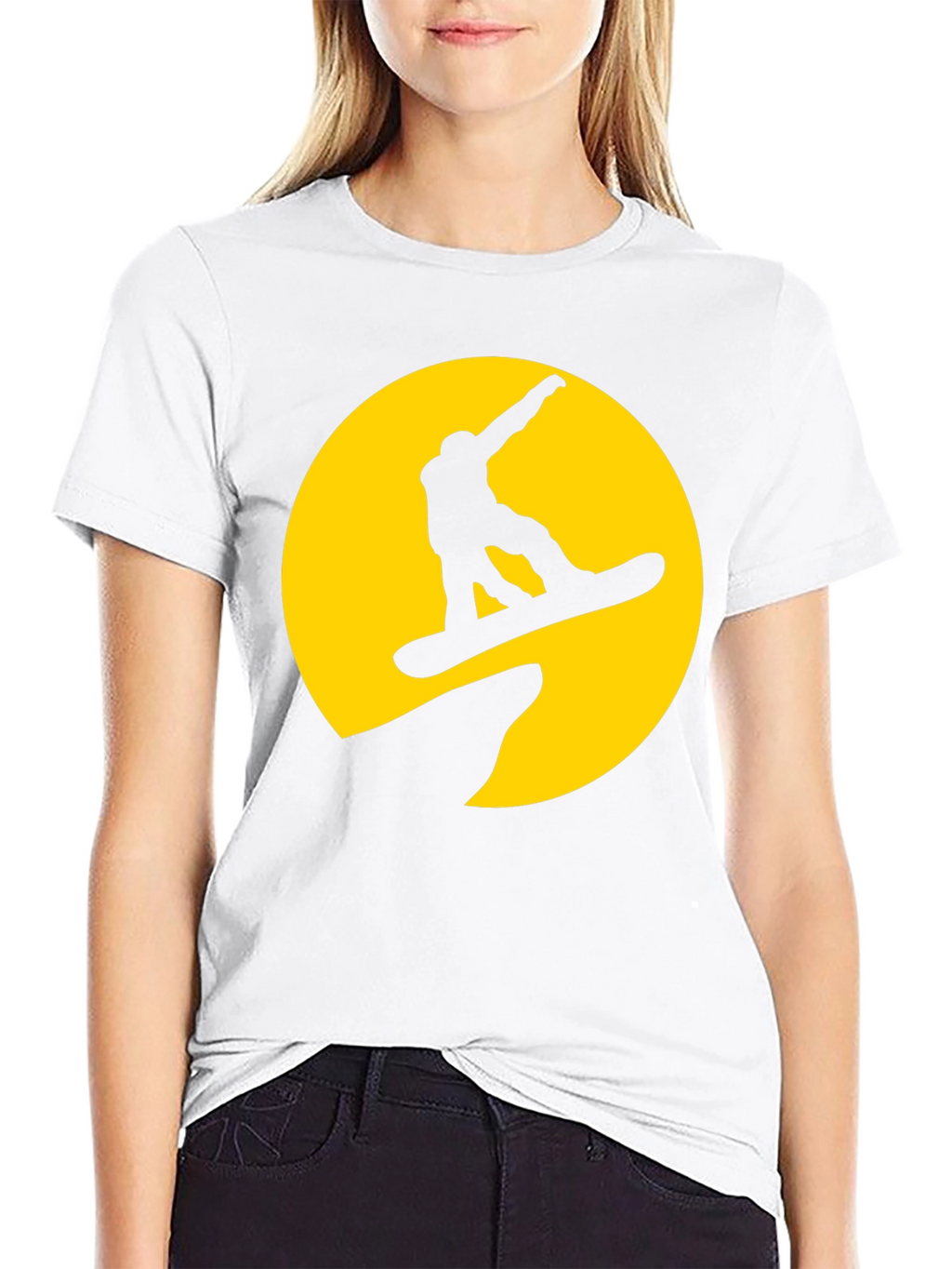 Snowboarder Silhouette T-Shirt - Yellow Moon Design