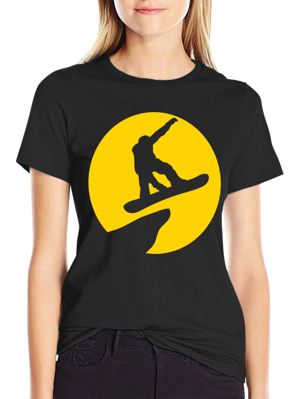 Snowboarder Silhouette T-Shirt - Yellow Moon Design