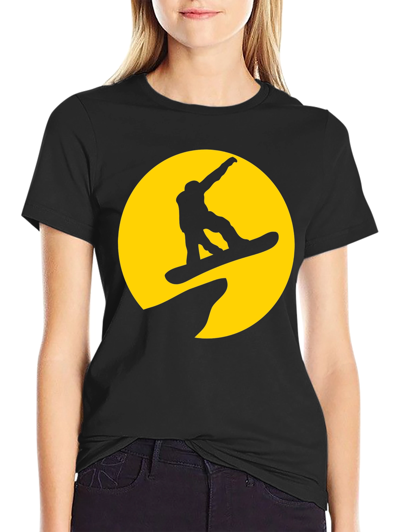 Snowboarder Silhouette T-Shirt - Yellow Moon Design