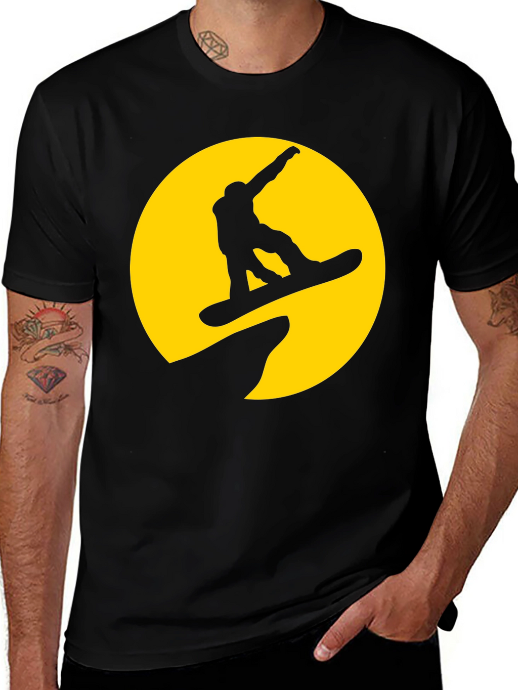 Snowboarder Silhouette T-Shirt - Yellow Moon Design